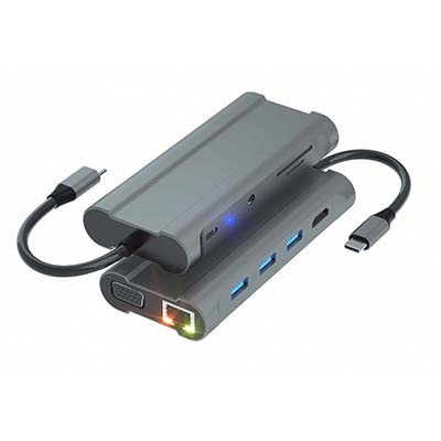 T1001 TYPE-C TO PD+SD/TF+USB3.0*3+RJ45+HDMI+VGA+耳机3.5mm