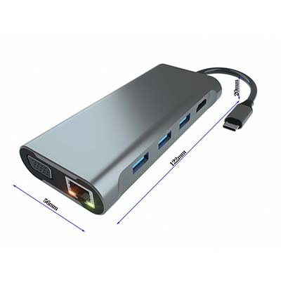T1002 TYPE-C TO PD+SD/TF+USB3.0*3+RJ45+HDMI+VGA+耳机3.5mm