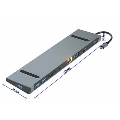 T1004 TYPE-C TO PD+SD/TF+USB3.0*3+RJ45+HDMI+VGA+耳机3.5mm